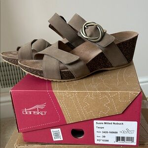Dansko Taupe Nubuck Wedge Sandals